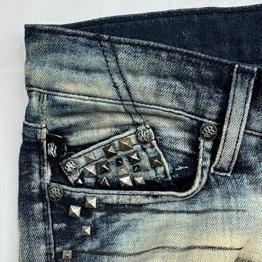 Rock & Republic Women's Distressed Blue and Tan Skinny Jeans 27 27x29 acid wash
